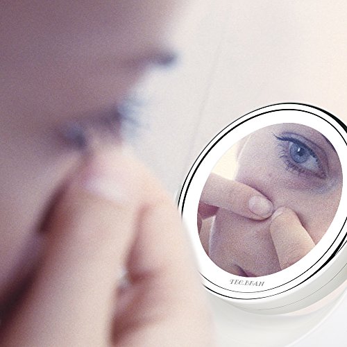 Tragbar beidseitig LED Kosmetikspiegel, 1/7-facher Vergrößerung,Beleuchtete Reise Vanity Mirror,360 Schwenkbar - 5