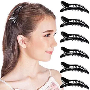 RC ROCHE ORNAMENT 6 Pcs Womens Classic Side Slide Jaw Flat No Slip Opening Eyelet Inner Teeth Alligator Hair Clip Barrette Beauty Accessory Premium Plastic Clamp Clips, Small Black