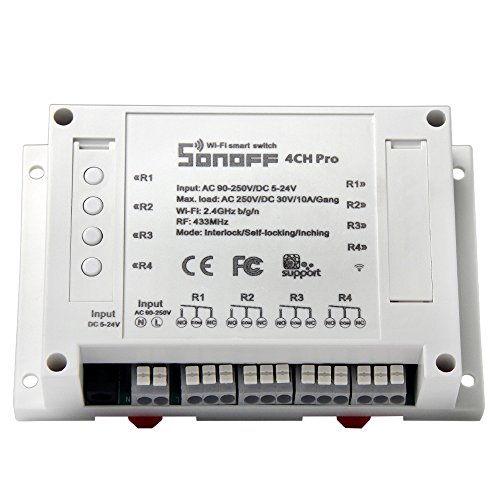 Sonoff 4CH Pro Smart Switch senza fili WiFi e Telefono Elastico Finger Grip, 4 uscite con funzionamento Inching / Self-Locking / Interlock Interruttore Wi-Fi RF Intelligente, per Amazon Alexa