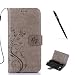 Produktbild Samsung Galaxy Ace 4 Hülle, Samsung Galaxy Ace 4 Schutzhülle, Alfort 3 in 1 Lederhülle Fashion Design Premium PU Leder Hohe Qualität Tasche Case Cover Kasten Abdeckung Wallet für Samsung Galaxy Ace Style LTE SM-G357 4.3" Smartphone Funktion Standfunktion Unterstützte Telefone und Magnetverschluss mit Schmetterling ( Grau ) + Alfort Schwarz Stylus Pen