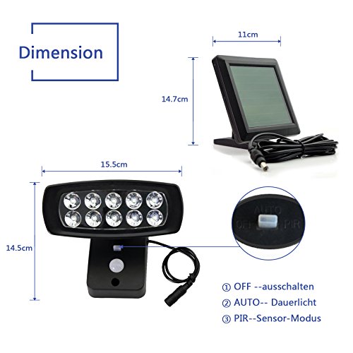 OUBO LED Solarleuchten mit Bewegungsmelder aussenleuchte 2 Modi, aussenlampe mit Sensor, für Garten, Garage, Patio, Zaun, Hof, Balkon, Terrasse, Haus, Auffahrt Wasserfest Schwarz - 3