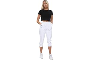 BLACK BERRY CherryBerry Women Ladies Elasticated Cotton Stretch Capri Cropped 3/4 Trousers UK 10-22 Size
