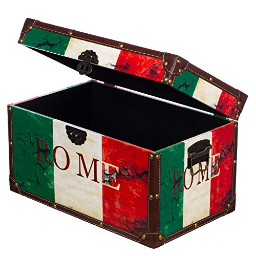 Truhe Kiste WA3305 New York, London, Paris, Rome, Weltreise, Städtereise ,Holztruhe mit Canvas bezogen im Vintage Look, Schatzkiste,Kiste, Piratenkiste, Kleinmöbel, Mit Metallbeschlägen, Antikoptik, Holz, verschieden Größen, Maritim, Deko, Hochwertig, Kolonialtruhe, Kolonialstil, Holzbox, Truhe mit Ornamenten . (M 40cm x 24cm x 24cm Rom) - 2