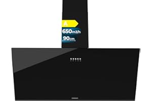 Cecotec Campana Decorativa de 90cm Bolero Flux DM 906500 Glass Black A. Motor 165W, Bajo Consumo, Frontal Vidrio Negro, Succión 650m3/h, Control Mecánico, 3 Niveles Potencia, Luz y Filtro de Carbono