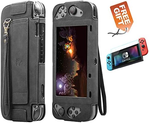 Nintendo Switch Portable Case, Protective leather Cover Travel Carry Storage Bag Case Pouch Accessory Set with Game Cartridge for Nintendo Switch Console & Accessories (Portable, Black)