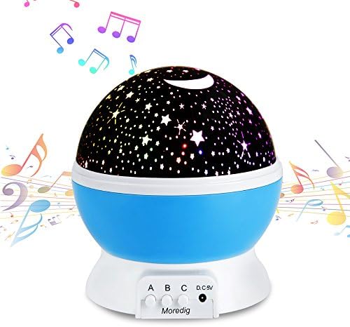 Multicolor Cute Stars Night Lamp Projector Lamp With Soft musical Lights 360 Rotating Round Night Light Projector Lamp Kids Bedroom Bed Lamp For Christmas Children Blue