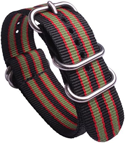 Watch Bands - Solid Black,Red and Green NATO Nylon Watch Straps Replacement Length & Width 18mm