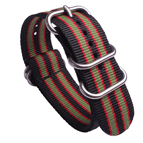 Watch Bands - Solid Black,Red and Green NATO Nylon Watch Straps Replacement Length & Width 18mm
