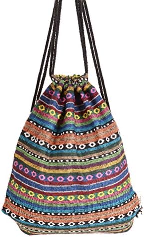 Yiuswoy Boho Style Fabric Linen Drawstring Backpack Lightweight Gymsack Sports Bag PE Bag Swimming Bags Canvas Drawstring Rucksack - Model D