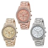 LSAltd Neues Angebot Faux Chronograph Quartz Classic Round Ladies Women Crystals Watch Damen Gold Armbanduhr Vintage.