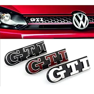 DHIHAA 3D GTI Letter Style Front Grille Badge Emblem Compatible for V-olkswagen Polo Golf (Chrome)