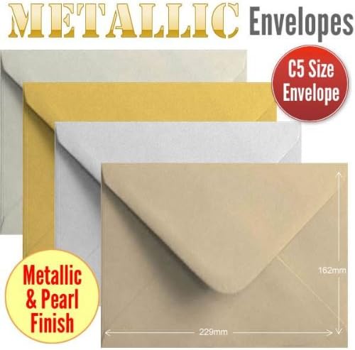 100 C5 Metallic Colour Envelopes. Multi Coloured C5 Gummed Metallic Envelopes.