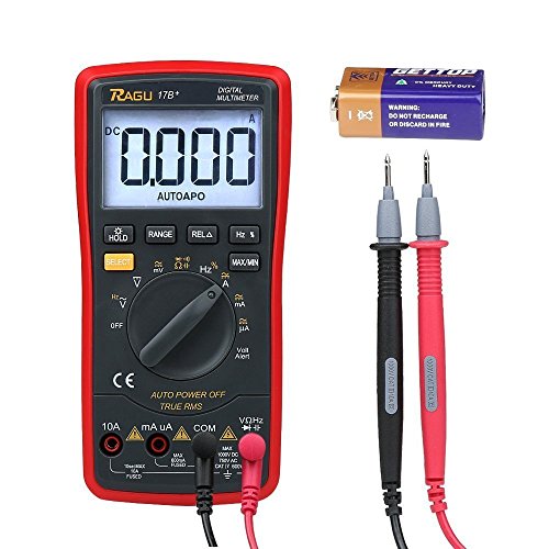RAGU 17B Digital Multimeter mit Ohm Volt Amp Diodendurchlauftest, LCD Display mit Hintergrundbeleuchtung, automatische Messbereichserkennung (Auto-Ranging) elektronisches Messgerät Tester
