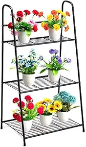 Weston Crafts 3 Tier Metal Plant Stand, Ladder-Shaped Storage Rack Stand Shelf, Shoe Organizer, Utility Storage for Indoor Outdoor Use, Black