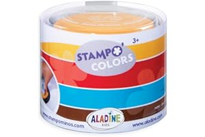Aladine - Stampo Colors Arlequin - Encreurs Taille XL de Couleur - Encre Lavable - Activités Manuelles et Loisirs Créatifs pour Enfants - Boîte de 4 Encreurs Grand Format - Dès 3 ans