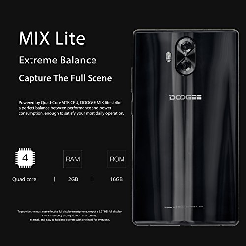 Smartphone in Offerta, DOOGEE MIX Lite 4G Telefonia Mobile Android 7.0 - Dual SIM Cellulari con 5.2''HD Bezel-less Schermo, Doppia Fotocamera 13MP + 8.0MP, Batteria 3080mAh, 2GB RAM + 16 GB ROM - Nero