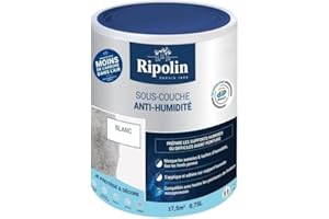 RIPOLIN - Sous-Couche Anti-Humidité Intérieur - Supports Humides ou Difficiles - Fixe les Fonds Poreux - Haute Protection - Masque les Auréoles & Taches d'Humidité - Mat - 0,75L - Blanc