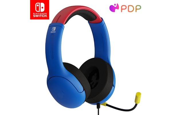 Pdp Gaming Airlite Stereo Casque avec Mic pour Nintendo Switch - Pc, Ipad, Mac, laptop Compatible - Noise Cancelling Microphone, Lightweight, Soft Compourt On Ear Headphones - Mario