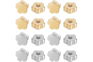 Beebeecraft 1 Caja de 60 Piezas de 2 Colores de Acero Inoxidable con Tornillos Traseros (Orificio: 1.2mm /Calibre 16) Tuercas de Repuesto para Pendientes de Flores Chapadas En Oro de 18 Quilates