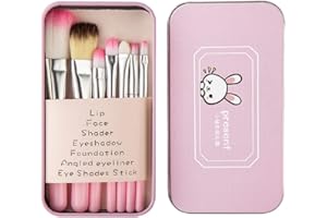 ZHIYE Children Makeup Brushes, 7Pcs Makeup Brush Set Foundation Eyebrow Eyeliner Brush Cosmetic Concealer Brushes for Kids Girls, Women trave - Pink with case