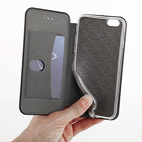 QULT® Kunstleder Bookstyle Handy Tasche für iPhone 5 / 5s / SE Schwarz Flip Case Magnetverschluss Book Cover mit Kartenfach und praktischer Aufstellfuntkion das innere Gummi Silikon Schutz Hülle - 4