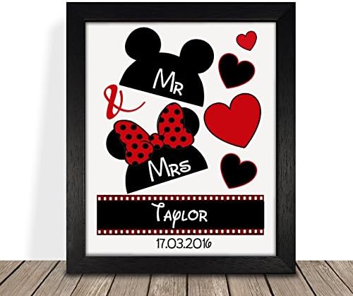 Personalised Presents Gifts For Husband Wife Him Her Girlfriend Boyfriend Wedding Anniversary Birthday Christmas Xmas Valentines Day Disney Love Couples Mickey &amp; Minnie Framed Prints Posters Romantic Love Idea