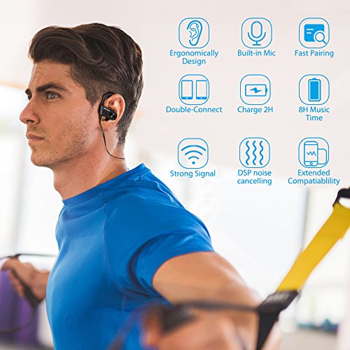 Auriculares inal  mbricos ZOETOUCH Running Auriculares deportivos Auriculares Bluetooth en el o  do con micr  fono Auriculares Bluetooth  llamadas manos libres para iPhone  Samsung  Sony  HUAWEI - Negro