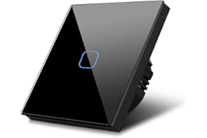 Interruptor de luz táctil, simple, vidrio, negro con botón cuadrado, dimensiones 86x86 mm, con iluminación de botónMaclean Energy MCE701B