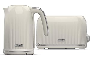 GEEPAS 1.7L Kettle & 2 Slice Toaster Kitchen Combo Set | 3000W Rapid Boil Cordless Kettle Auto Shut-Off | 1750W Toastie Machine 6 Browning Level Removable Crumb Tray Cord Storage | 2 Yr Warranty Cream