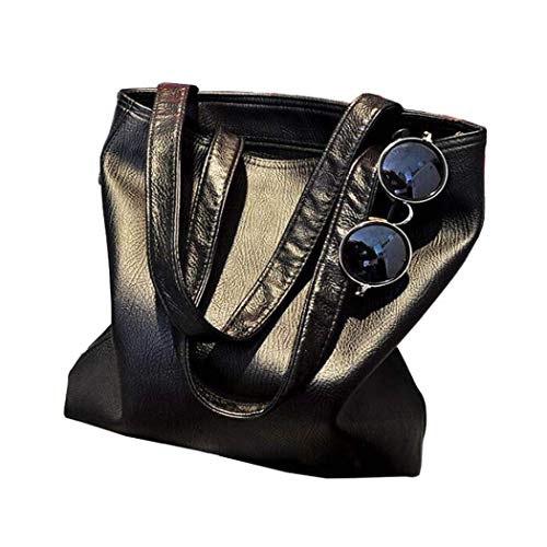 West See Frauen Schwarz PU-Leder Handtasche Umhängetasche Schultertasche Beutel Tote-Geldbeutel Messenger Hobo Bag