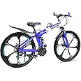 Sunspeed Skyride BMV X6 Blue Foldable Bicycle - 21 Speed Gear, Dual Disc Brake, Carbon Frame Suspension, 26-Inch Wheel Size for Men