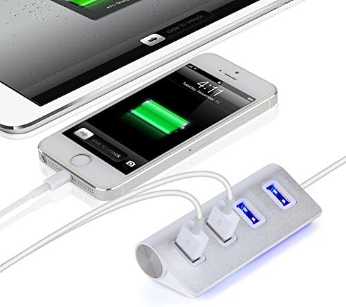 USB Hub, 4 Port Aluminum USB 3.0 Portable Hub High Speed Adapter Splitter for iMac, MacBook Air, MacBook Pro, MacBook, Mac Mini, HP, Dell, Desktop PC,or any PC