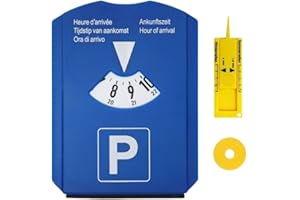 DISQUE STATIONNEMENT ZONE BLEUE avec Gratte Givre Pare Brise Voiture | Jauge de Profondeur de Pneu Auto | Jeton de Caddie | Disque bleu PVC Plastique | Durable et Indechirable