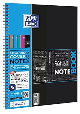 OXFORD Etudiant Cahier NOTEBOOK spiralé couverture polypropylène 160 pages 5x5 23 x 29,7 cm avec appli SOS NOTES