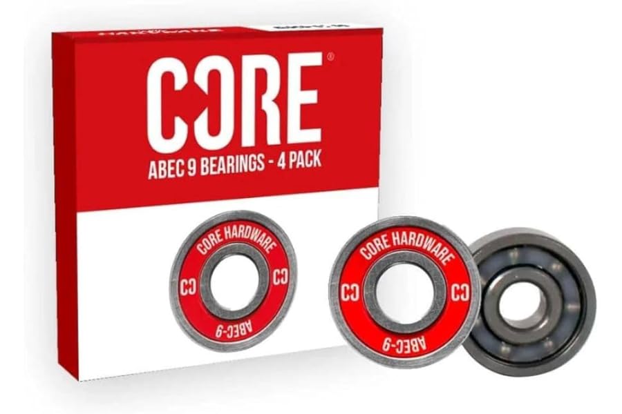 CORE ABEC 9 Skateboard Bearings - Pack of 4 Premium Sealed 608 Bearings for Skateboards, Longboards, Stunt Scooters and Roller Skates (4 Pack, Red ABEC 9)