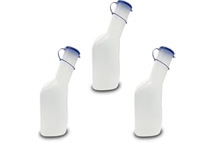 EMYU 3 x Urinflasche für Männer 1000 ml 3 Stück | Urinente | 1 Liter | autoklavierbar, wiederverwendbar, waschbar, milchig | Urinente | PP-Urinflasche mit Deckel | mit Messlinien | 3er Set