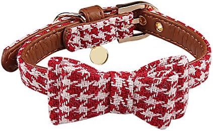 Miaosun Adjustable Leather Cat Collar Style Charming Plaid Scarf for Small Pet (red plaid)