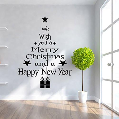 Wall Sticker, Ourmall PVC Christmas Tree Letters Stick Wall Art Decal Mural Home Room Decor Wall Sticker Wallpaper, 16.9*9.4", Black