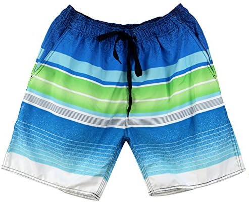 ORANSSI Men Swim Shorts Striped Mesh Lined Trunks (XL(Waistline=42-44"), Ocean Blue)