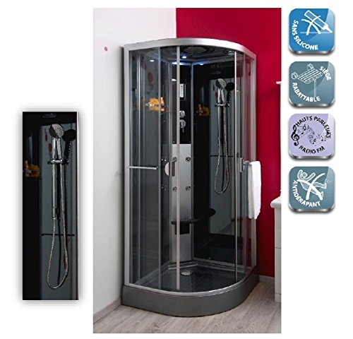Aqua+ - Cabine de douche hydro sans silicone 1/4 cercle 80 accès...