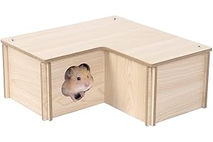 Marchul Wooden 3-Room Hamster House, 28x28x11.5cm, Perfect for Syrian & Dwarf Hamsters