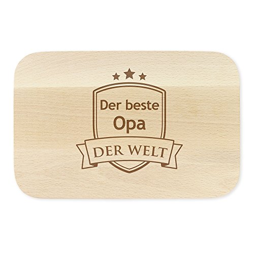 Frühstücksbrettchen – Schneidebrettchen mit Gravur und Wappen-Motiv - Der beste Opa der Welt – Standard - Brotbrett aus hellem Holz – Geschenkidee für Männer – Geburtstagsgeschenk