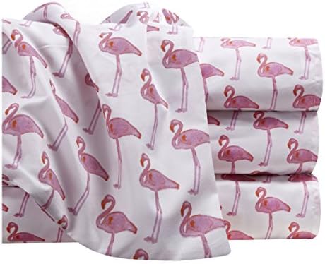 By The Seashore Bed Sheet Set Flamingos Watercolor Design 1 Flat Sheet 1 Fitted Sheet 1 Pillow Case Queen