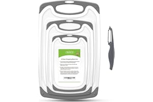 SKERITO Chopping Board Set, BPA Free Plastic Kitchen Cutting Boards with Non-Slip Feet and Deep Drip Juice Groove, Set of 3, Gray