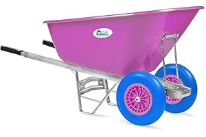 WILCOX EQUIMED Equimed Garden Wheelbarrow - Extra Large Trolley with 200L Plastic Bucket, Puncture-Proof PU Wheels, Galvanised Frame (Pink/Blue)
