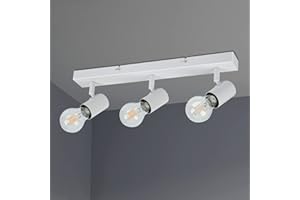 Kimjo Plafonnier 3 Spots Orientables et Pivotant, Plafonnier/Applique Murale, Douilles E27, Ampoules non Fournies, Max. 60W, Spot de Plafond Blanc Moderne pour Salon Couloir Cuisine Intérieur