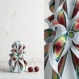 Klein, Rot und Weiß - sanfte Farben - dekorativ geschnitzte Kerze - EveCandles