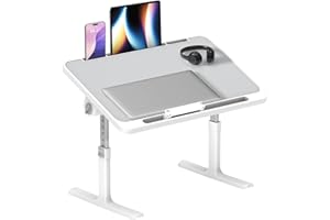 KIDSGIGGLZ Höhenverstellbarer Laptoptisch fürs Bett 60x40cm, Winkelverstellbar-4 & Klappbarer Betttisch, Hellgrau