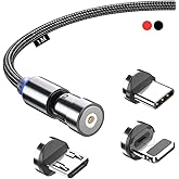 Magnetic Charging Cable 3 in 1 Magnet USB Cable 360 ° + 180 ° Rotating Charging Cable 2.4A Nylon Braided Magnetic Cable Compa