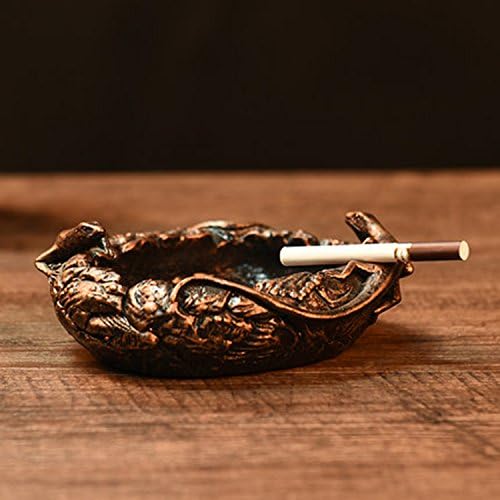 SKY LIGTING Modern Chinese-style Relief To Do The Old Retro Cover With Ashtrays Double Lizards (hi) Rimen Decoration Living Room Office Decorative Ashtray ( Color : Double Lizard (hi) Wood Door )